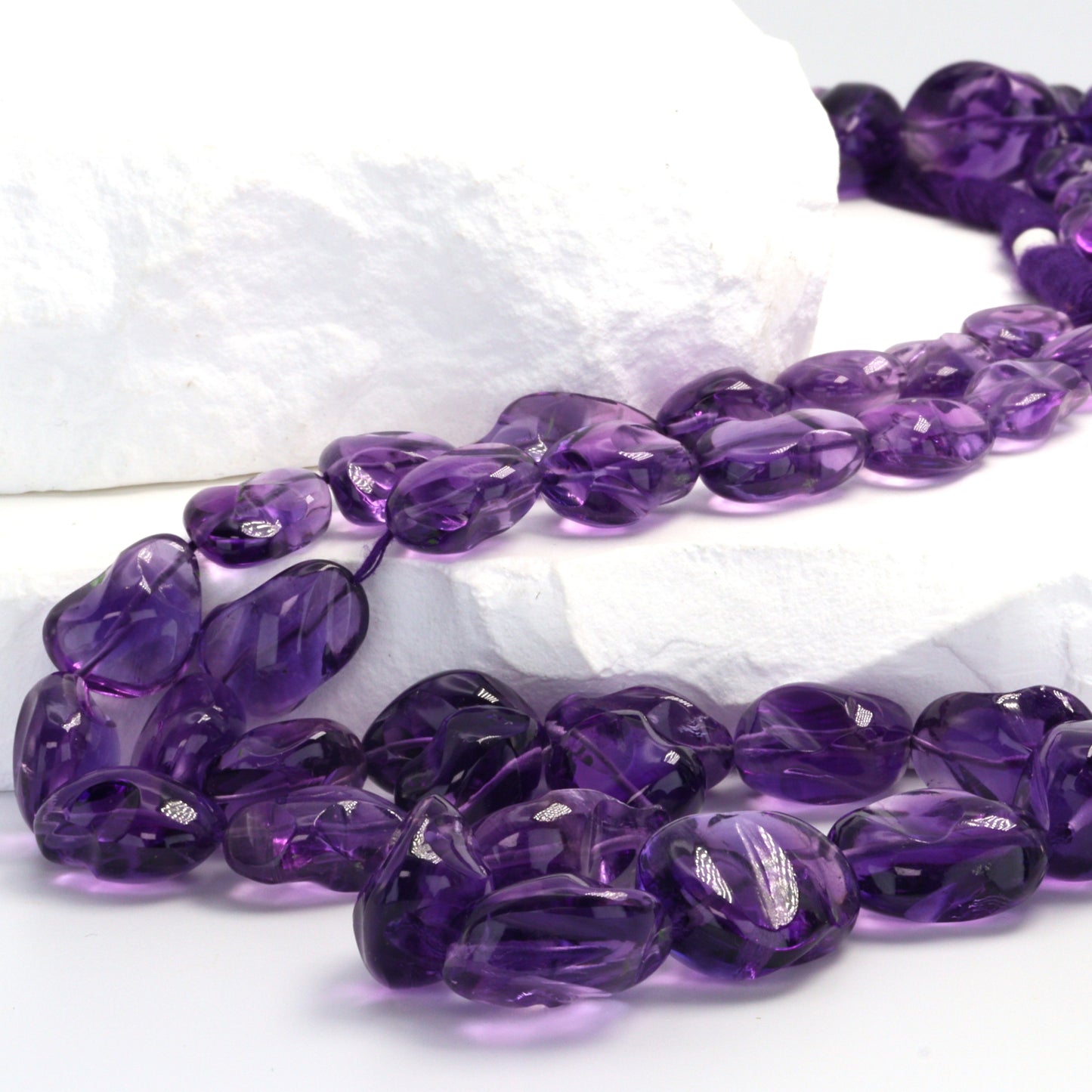 AA Purple Amethyst 10x8mm - 14x10mm Smooth Nuggets Bead Strand