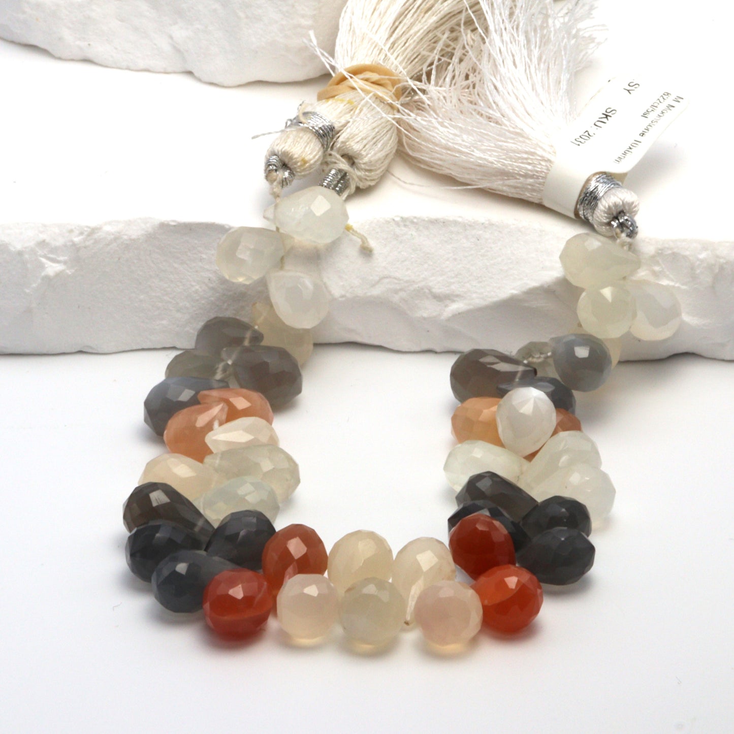 Multi Moonstone 10x6mm Faceted Teardrop Briolettes Bead Strand