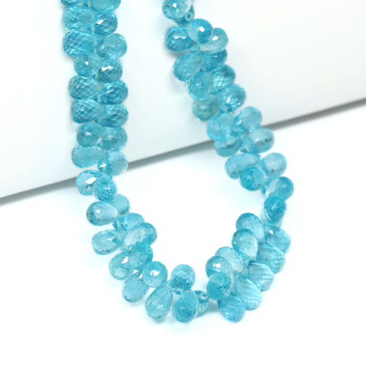Sea Blue Apatite 7x4mm Faceted Teardrop Briolettes Bead Strand
