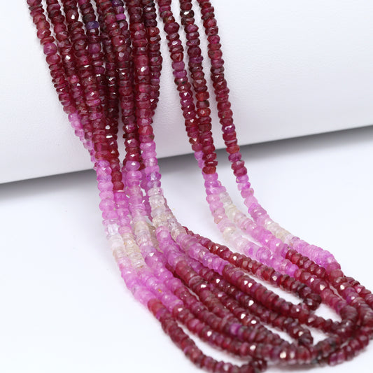Ombre Red and Pink Ruby 2.5mm – 3mm Hand Faceted Rondelles Bead Strand