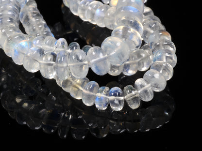 AAA Blue Rainbow Moonstone 6mm - 8mm Smooth Rondelles Bead Strand