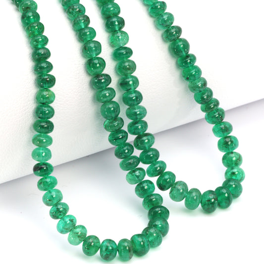 Green Emerald 3.5mm - 5mm Smooth Rondelles Bead Strand