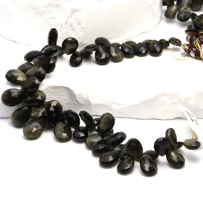 Cat's Eye Feldspar 9x7mm - 15x10mm Faceted Pear Shaped Briolettes Bead Strand