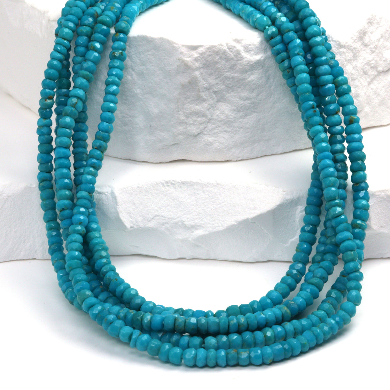 Natural Blue-Green Turquoise 3.5mm Hand Faceted Rondelles Bead Strand