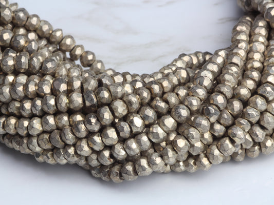 Matte Silver Pyrite 3mm Faceted Rondelles