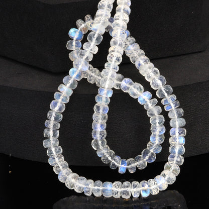 AA Blue Rainbow Moonstone 6mm Faceted Rondelles Bead Strand