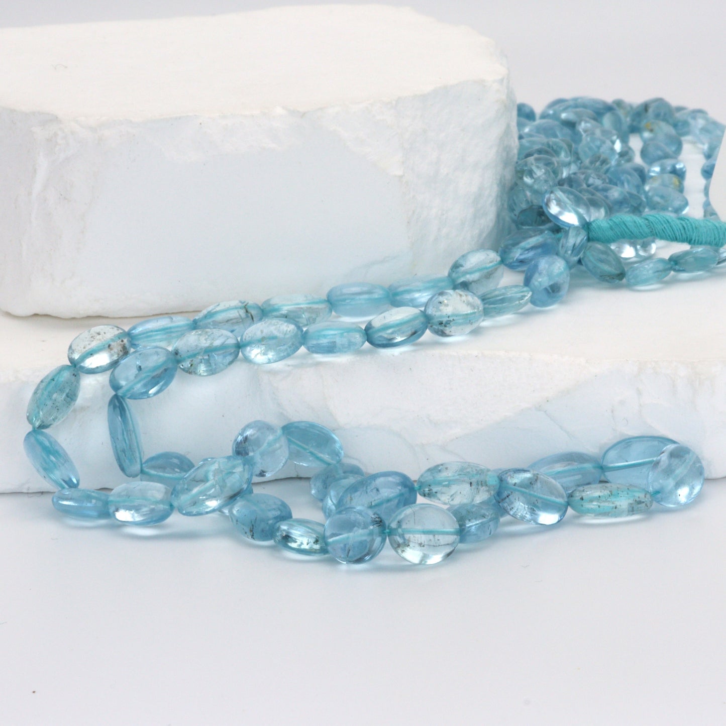 Blue Aquamarine 8x6mm - 9x7mm Smooth Ovals Bead Strand