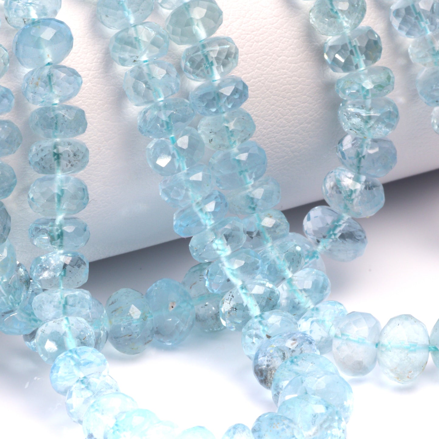 Blue Aquamarine 5.5mm - 7.5mm Faceted Rondelles Bead Strand