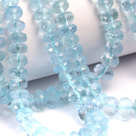 Blue Aquamarine 5.5mm - 7.5mm Faceted Rondelles Bead Strand