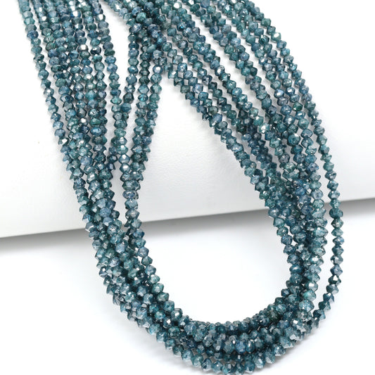 Blue Diamond 1.6mm – 2.7mm Hand Faceted Rondelles Bead Strand