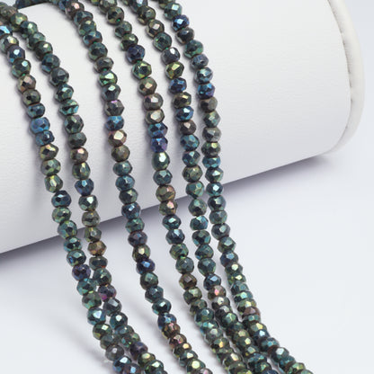 Green Coated Black Spinel 3mm Faceted Rondelles