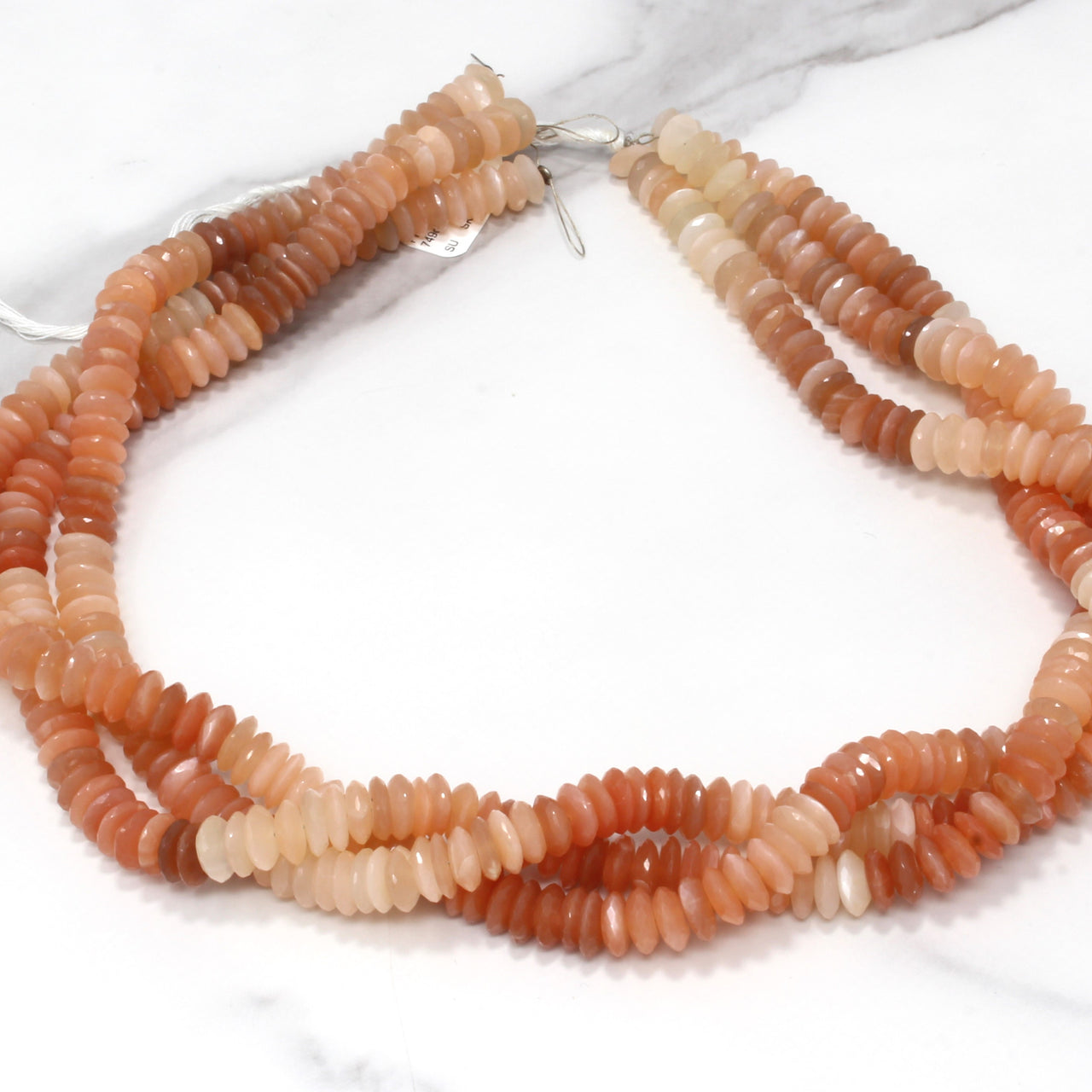 Ombre Peach Moonstone 7mm German Cut Faceted Rondelles