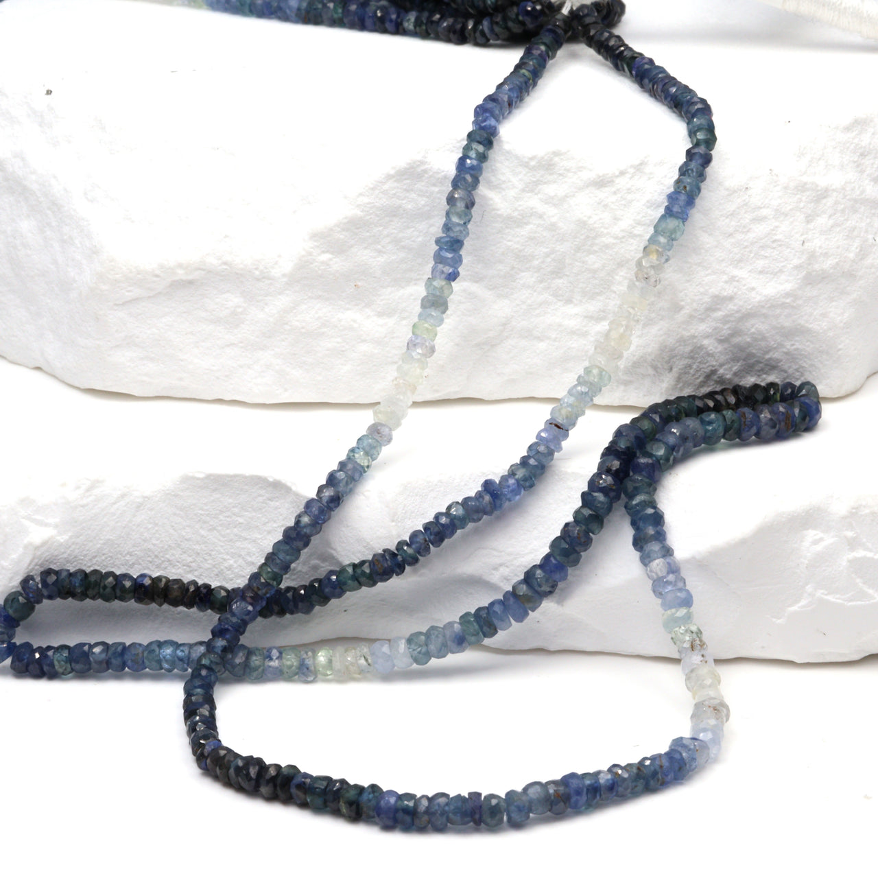 Ombre Blue and White Sapphire 3mm Hand Faceted Rondelles Bead Strand
