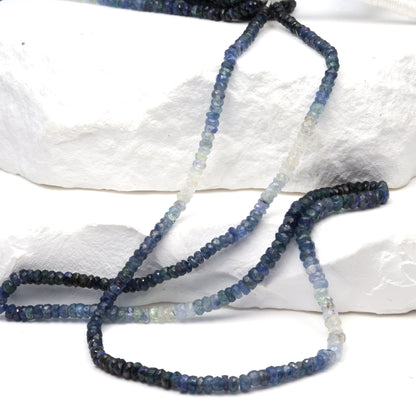 Ombre Blue and White Sapphire 3mm Hand Faceted Rondelles Bead Strand