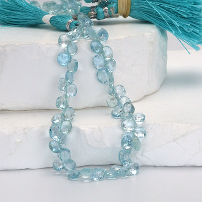 Blue Aquamarine 5mm – 6mm Faceted Heart Briolettes Bead Strand
