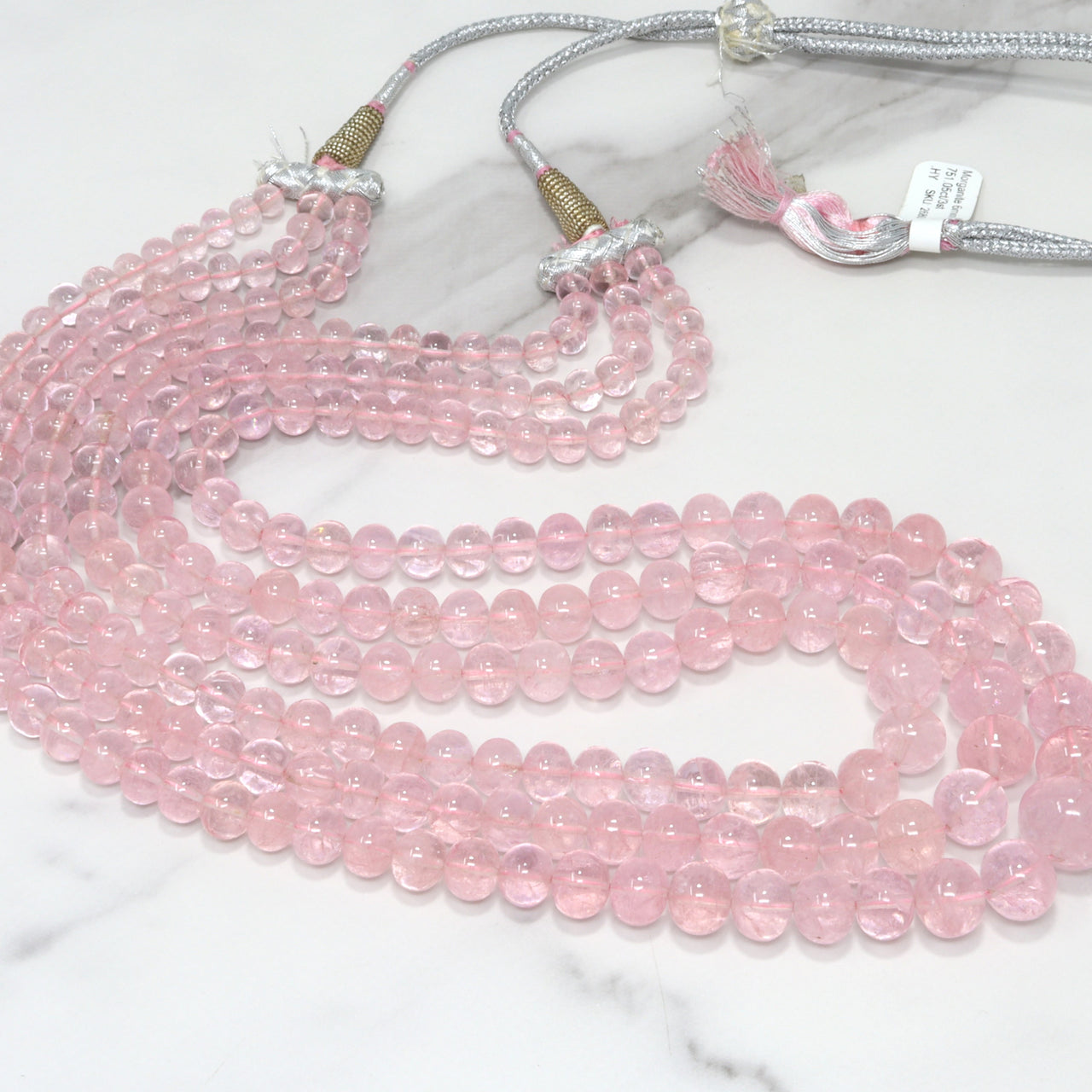 Pink Morganite 6mm-11mm Smooth Rondelles 3 Strand Bead Necklace