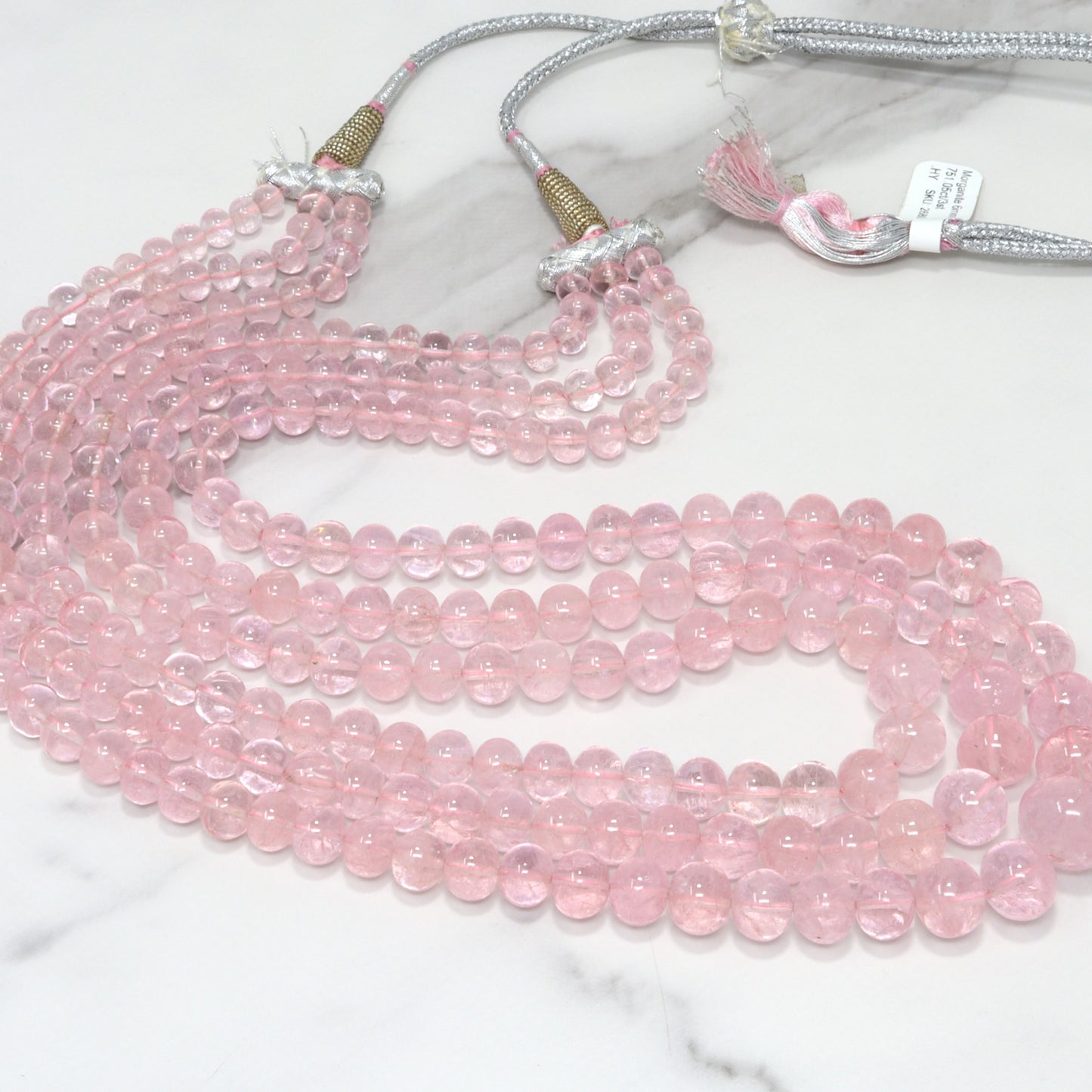 Pink Morganite 6mm-11mm Smooth Rondelles 3 Strand Bead Necklace