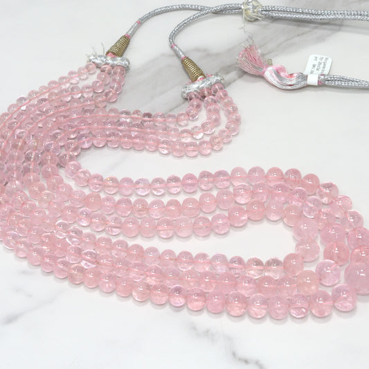 Pink Morganite 6mm-11mm Smooth Rondelles 3 Strand Bead Necklace