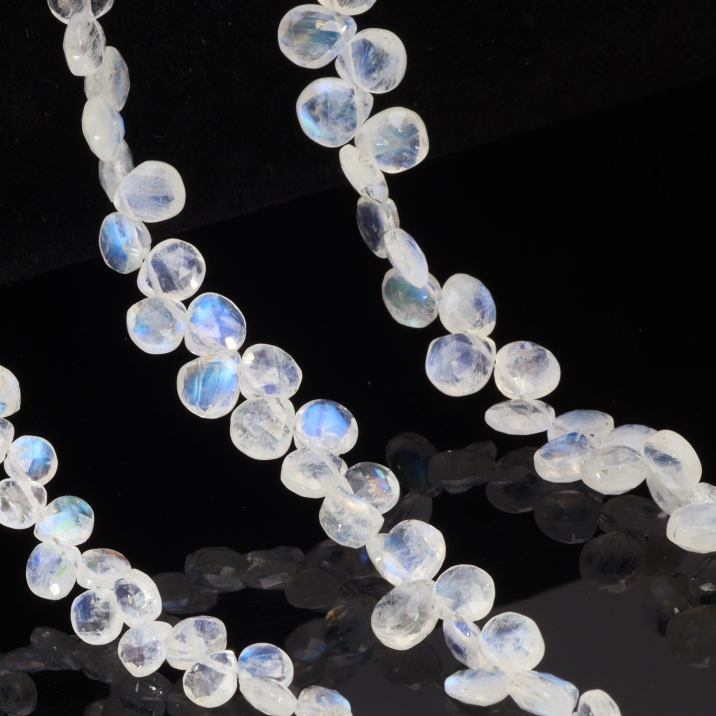 Blue Rainbow Moonstone 5mm Faceted Heart Shaped Briolettes