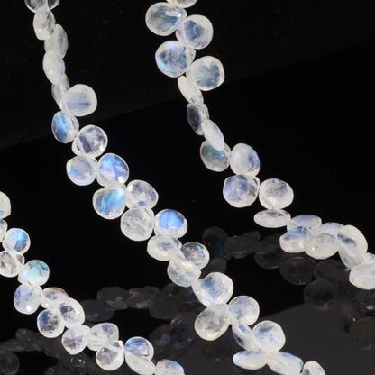 Blue Rainbow Moonstone 5mm Faceted Heart Shaped Briolettes