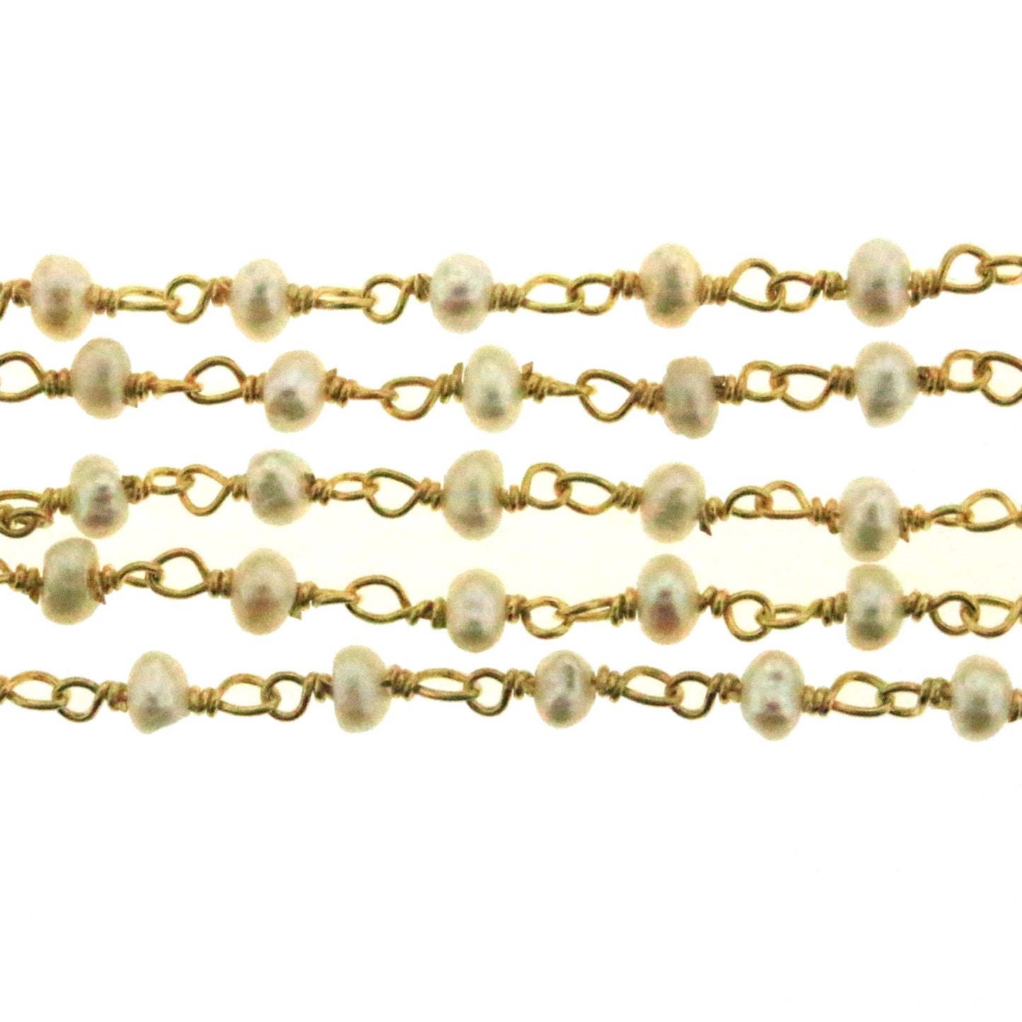 White Freshwater Pearl 3mm Smooth Rondelles Rosary Chain Sterling Silver with Gold Plating Wire Wrap Chain by the Foot