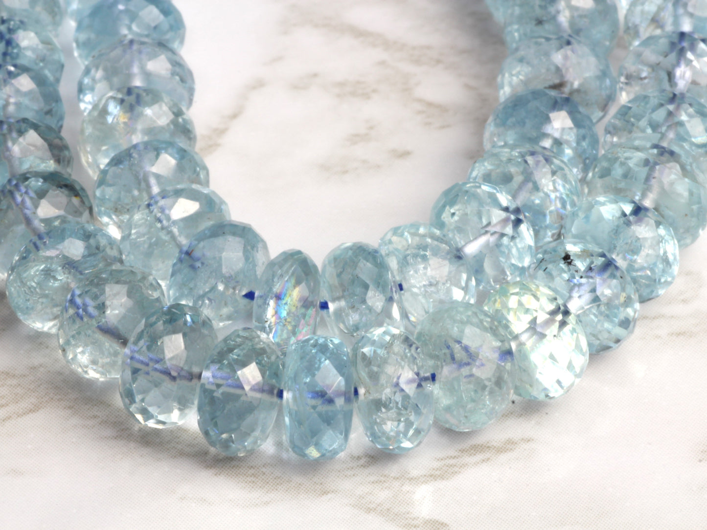 Blue Aquamarine 6mm Faceted Rondelles