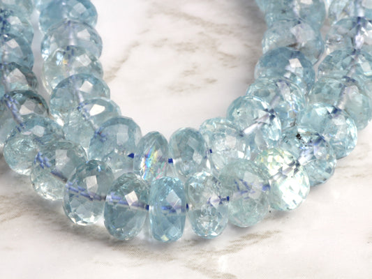 Blue Aquamarine 6mm Faceted Rondelles