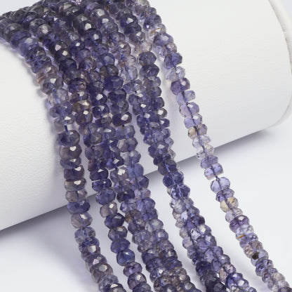 Blue Iolite 4mm Hand Faceted Rondelles Bead Strand