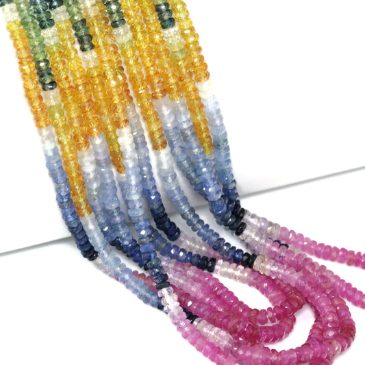 Multi Sapphire 3.5mm Hand Faceted Rondelles Bead Strand