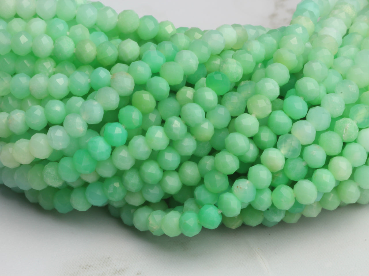 Ombre Green and White Chrysoprase 3mm Faceted Rondelles