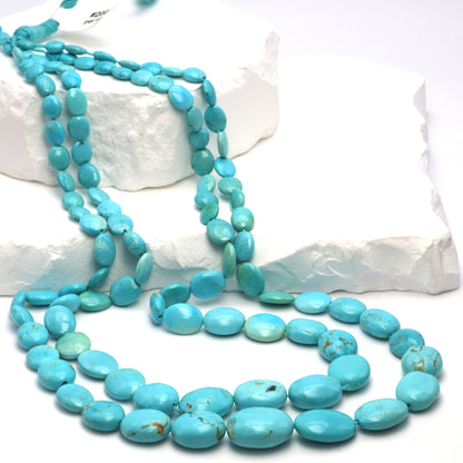 AAA Light Blue Turquoise 7x5mm - 12x10mm Smooth Ovals Bead Strand