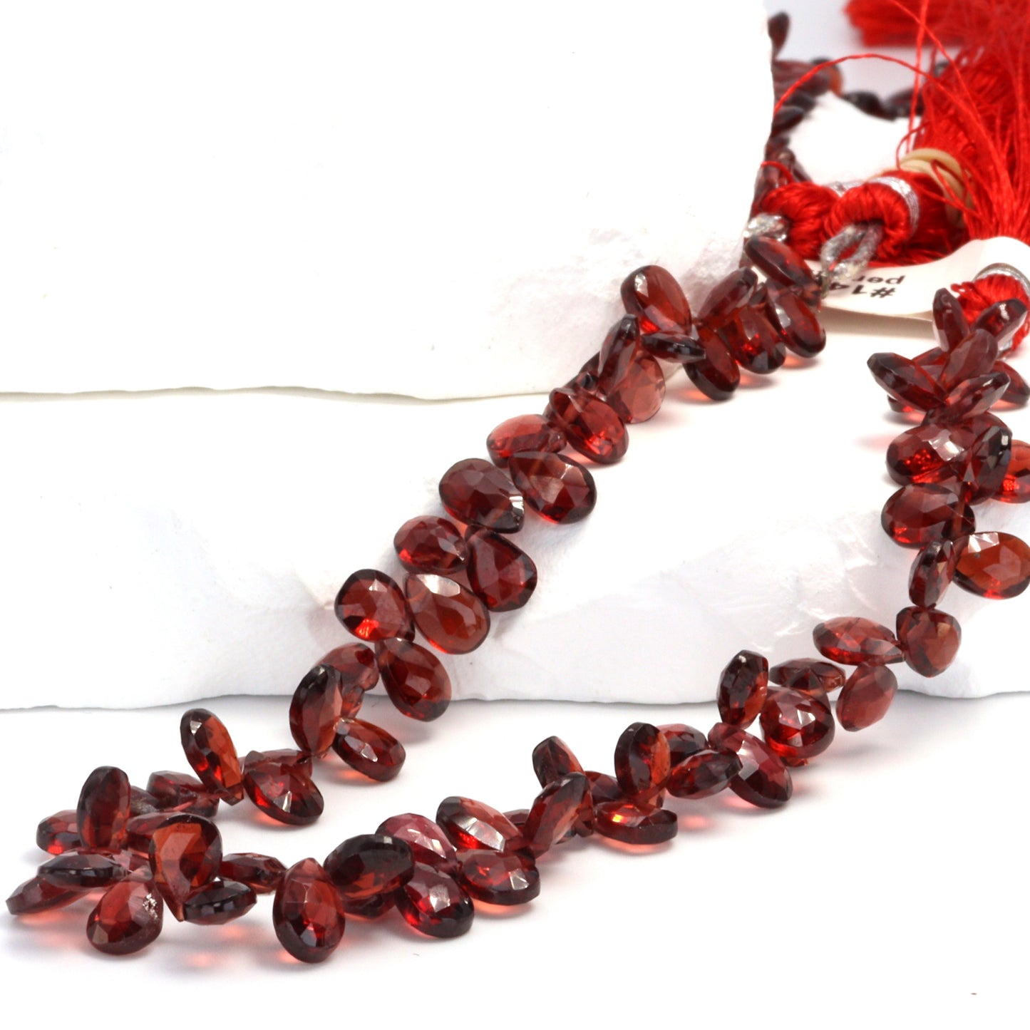 Red Garnet 7x5mm Faceted Pear Shaped Briolettes Bead Strand