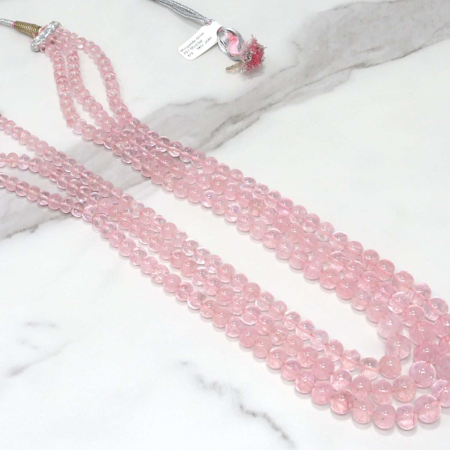Pink Morganite 6mm-11mm Smooth Rondelles 3 Strand Bead Necklace
