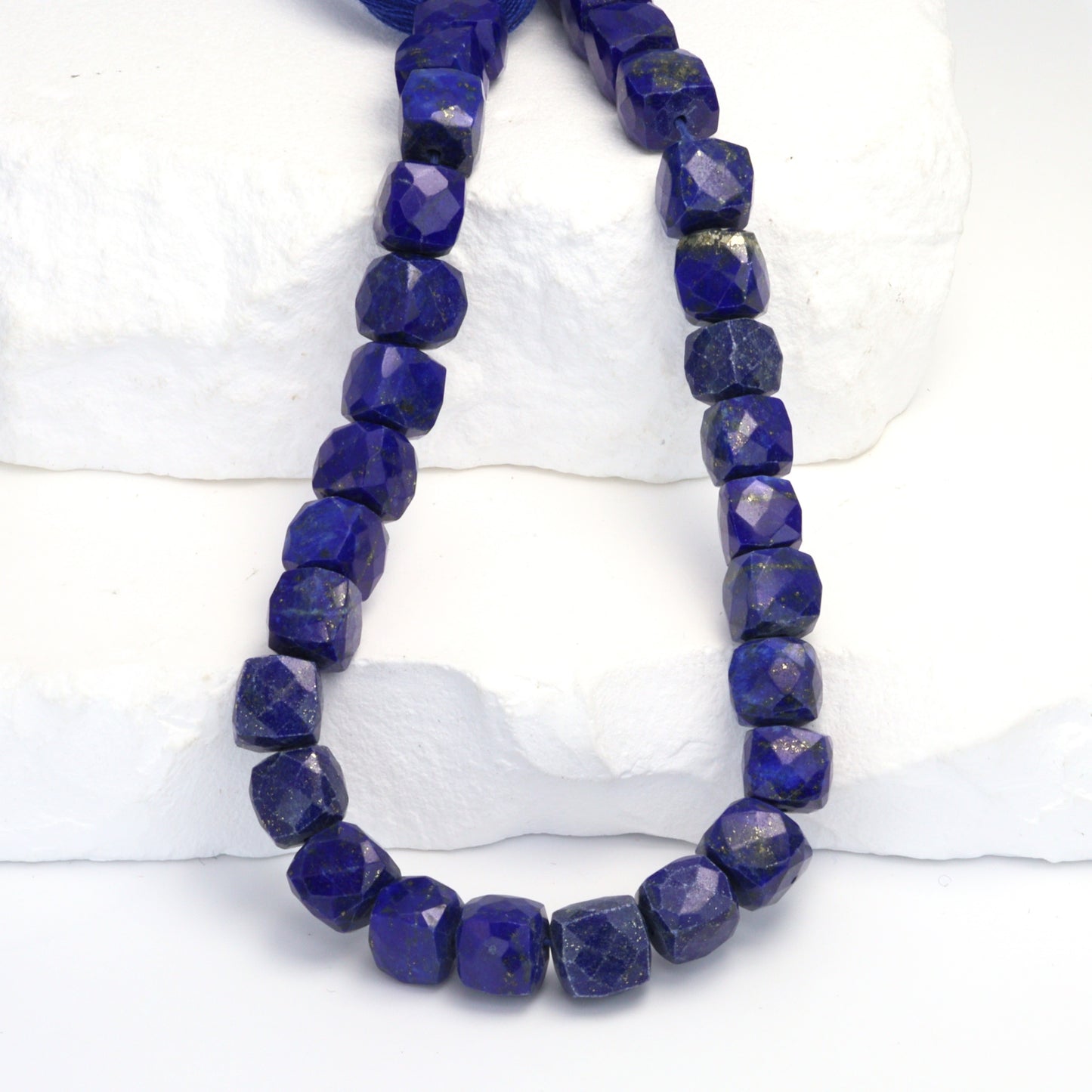 Royal Blue Lapis Lazuli 7mm Faceted Cubes Bead Strand