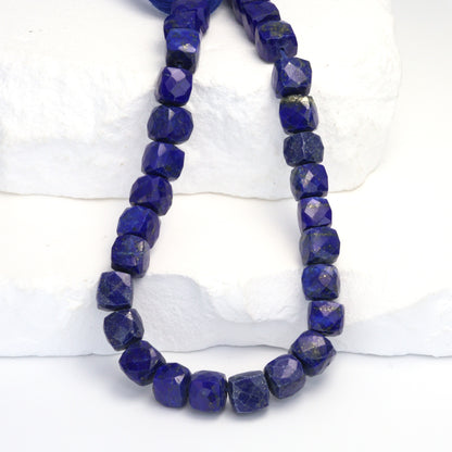 Royal Blue Lapis Lazuli 7mm Faceted Cubes Bead Strand