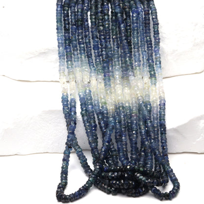 Ombre Blue and White Sapphire 2.5mm Faceted Rondelles