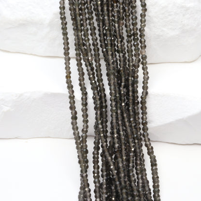 Black Obsidian 2mm Faceted Rounds Bead Strand
