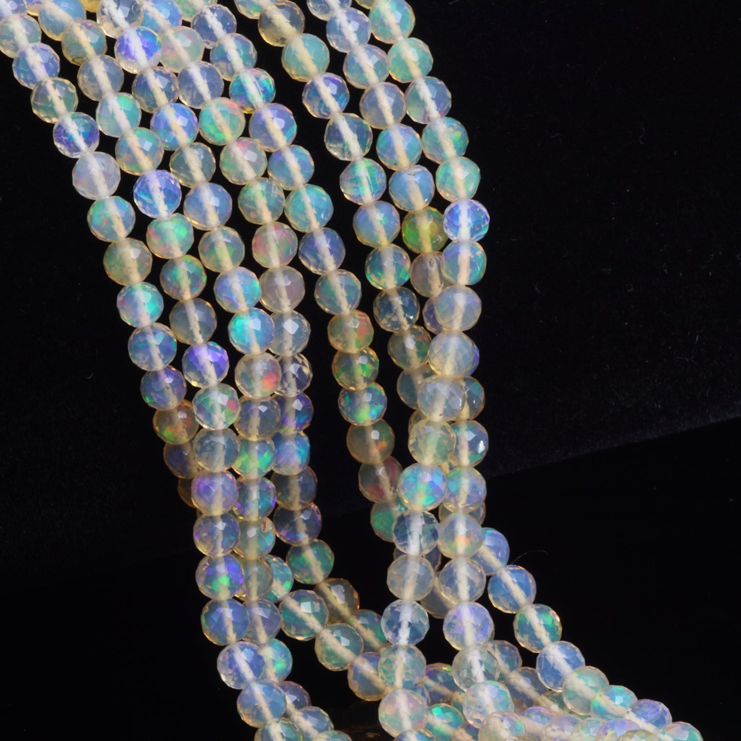 Warm White Ethiopian Opal 3mm - 4mm Hand Faceted Rounds Bead Strand