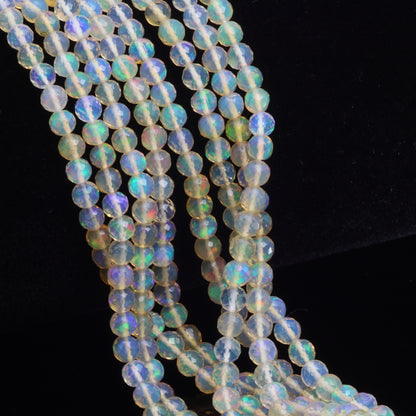 Warm White Ethiopian Opal 3mm - 4mm Hand Faceted Rounds Bead Strand