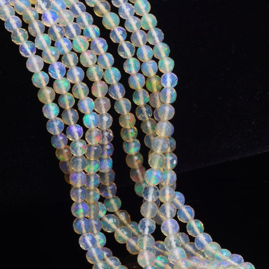 Warm White Ethiopian Opal 3mm - 4mm Hand Faceted Rounds Bead Strand