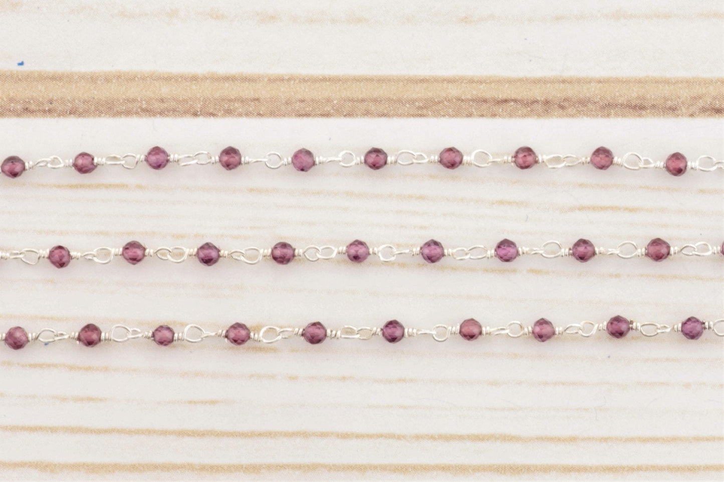 Rhodolite Garnet 2.5mm Faceted Rounds Rosary Chain Sterling Silver Wire Wrap Chain by the Foot