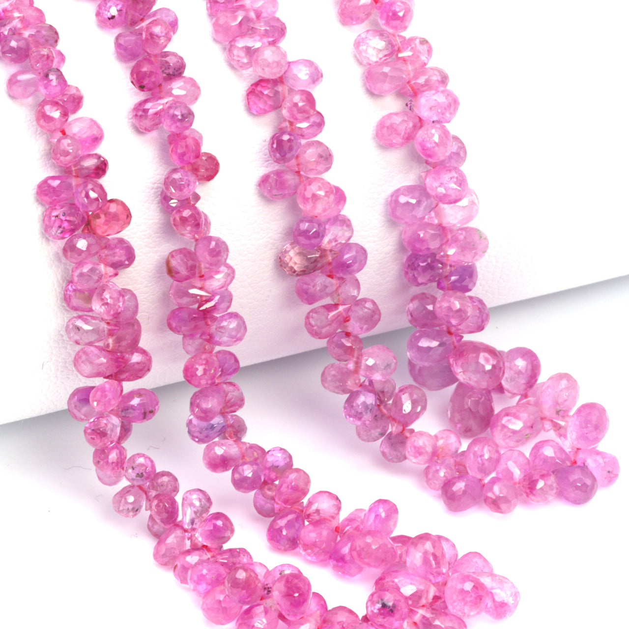 Pink Sapphire 4x2mm - 5x3mm Faceted Teardrop Briolettes Bead Strand