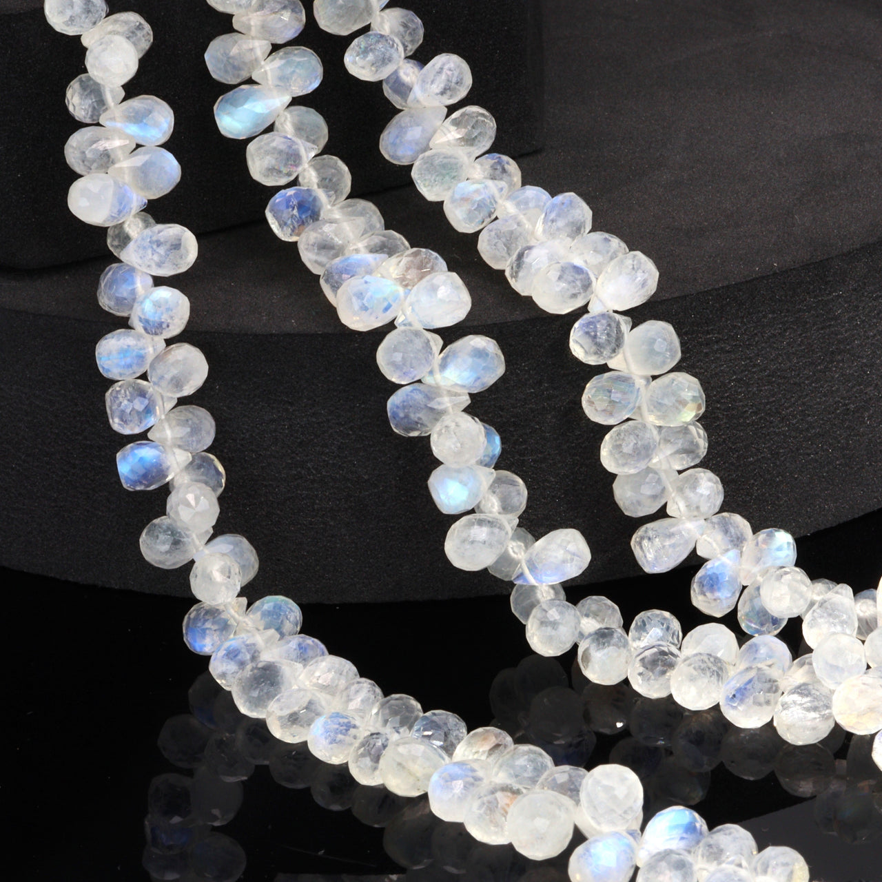 AA Blue Rainbow Moonstone 8x5mm Faceted Teardrop Briolettes Bead Strand