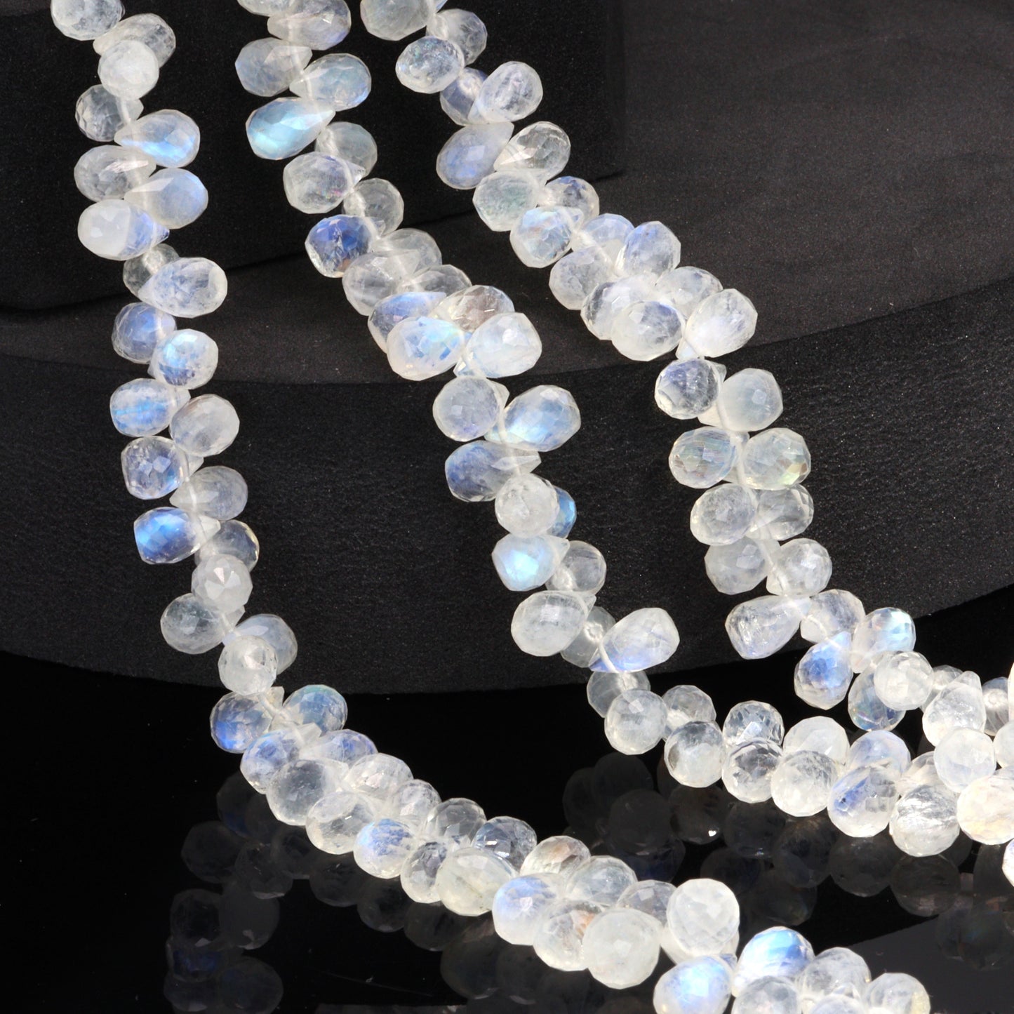 AA Blue Rainbow Moonstone 8x5mm Faceted Teardrop Briolettes Bead Strand