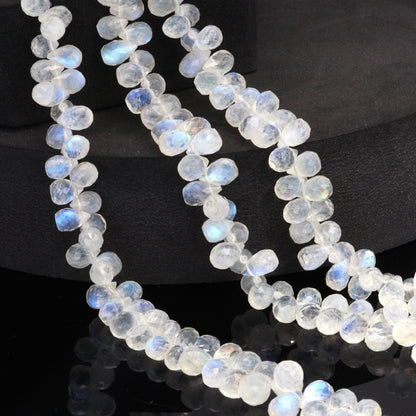 AA Blue Rainbow Moonstone 8x5mm Faceted Teardrop Briolettes Bead Strand
