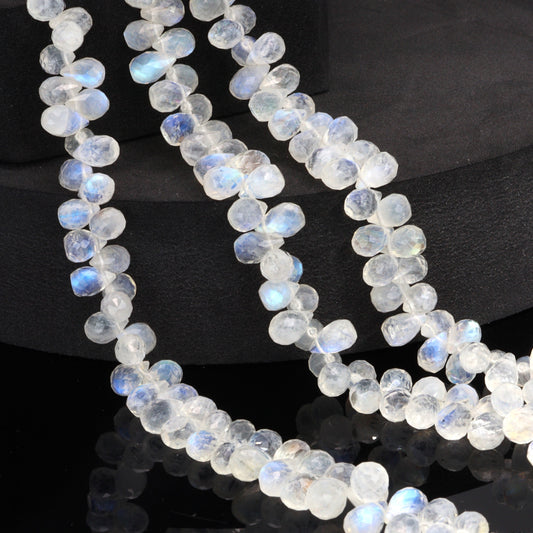 AA Blue Rainbow Moonstone 8x5mm Faceted Teardrop Briolettes Bead Strand