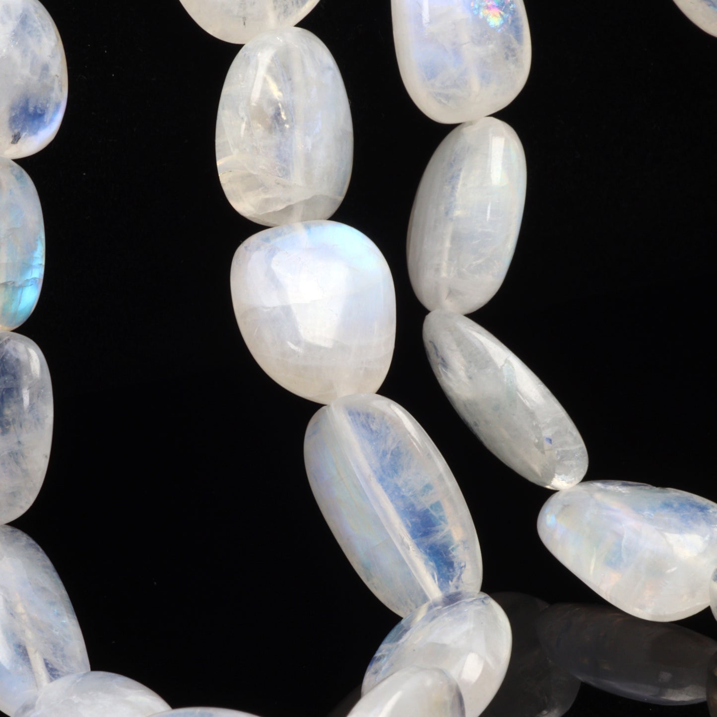 Blue Rainbow Moonstone 9x7mm - 16x12mm Smooth Nuggets Bead Strand