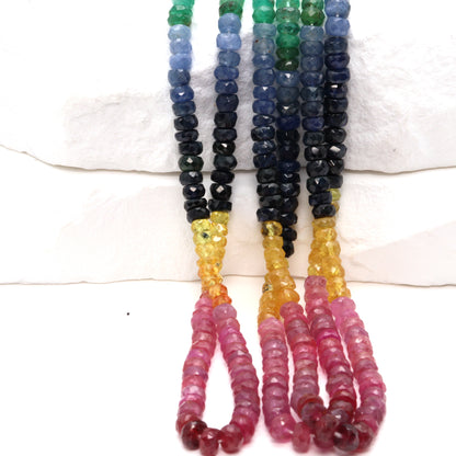 Rainbow Multi Ruby, Emerald, and Sapphire 3mm - 4mm Hand Faceted Rondelles Bead Strand