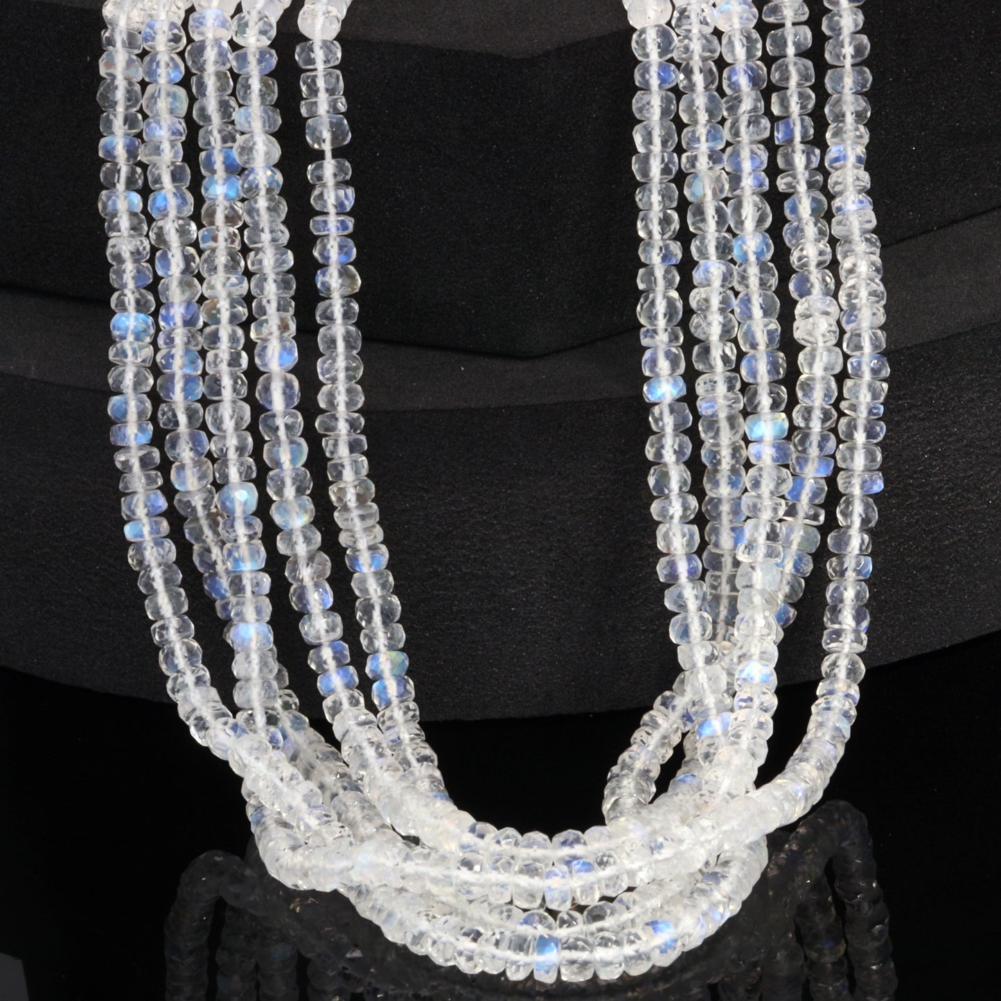 AAA Blue Rainbow Moonstone 4mm Hand Faceted Rondelles Bead Strand
