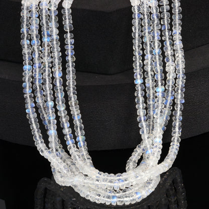 AAA Blue Rainbow Moonstone 4mm Hand Faceted Rondelles Bead Strand